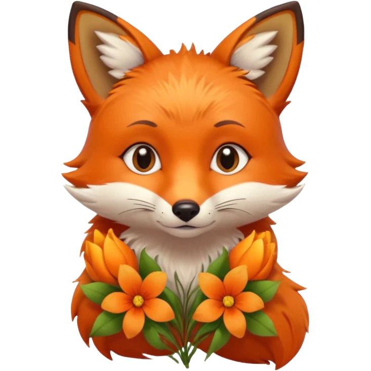сумна яскрава лисиця з квітами в руках emoji
