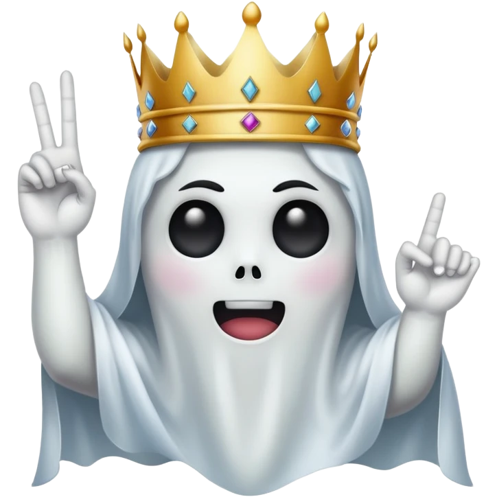 Fantasma con corona en la cabeza con el dedo malo en las manos  emoji