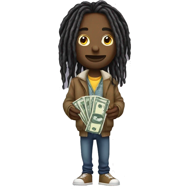Emoji with dreads holding lots of money in both hands wearing designer clothing  emoji