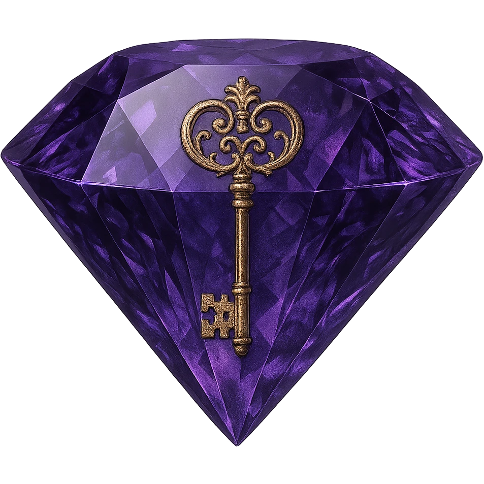 real diamond, color #9665db, with complex 🗝️ key  symbol on the diamond. emoji