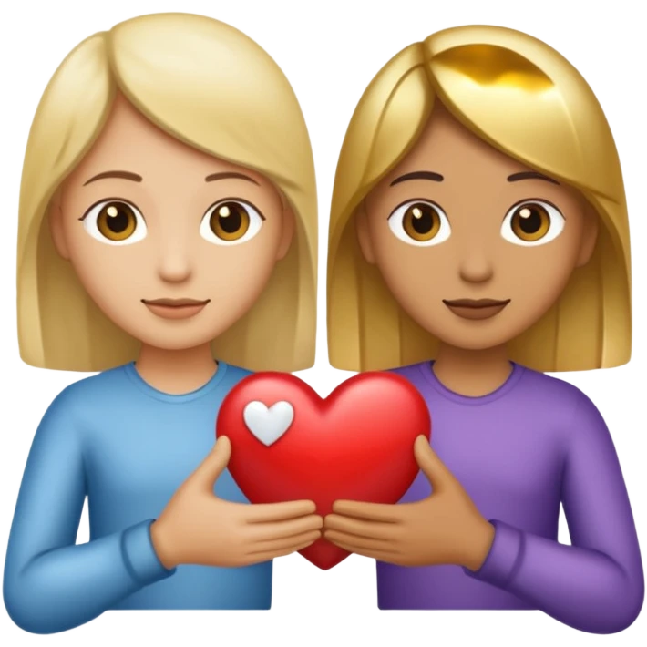 Two people holding half a heart up emoji