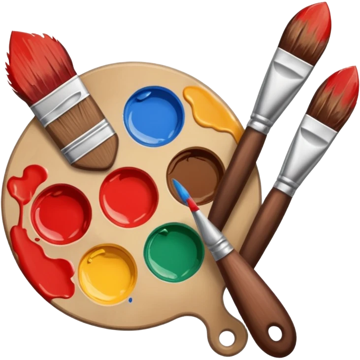STICKER PINCEAUX ROUGE ET BRUN AVEC PALETTE DE PEINTURE ET TACHE DE PEINTURE emoji