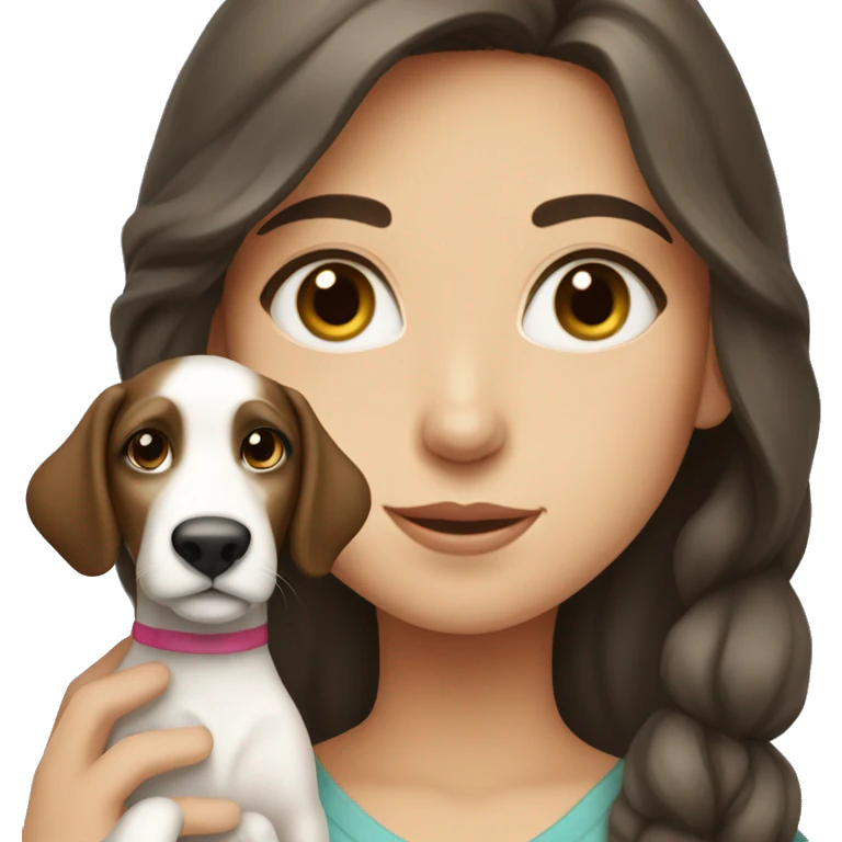 brunette girl with gray eyes holding a borzoi puppy in her arms emoji