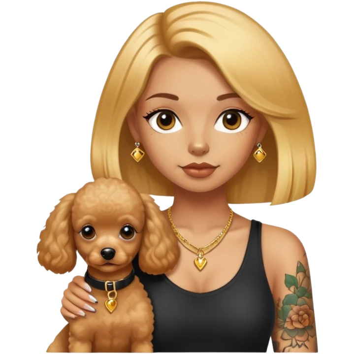 a  girl with glod  straight hair and tattoos and 2 miniature poodles emoji