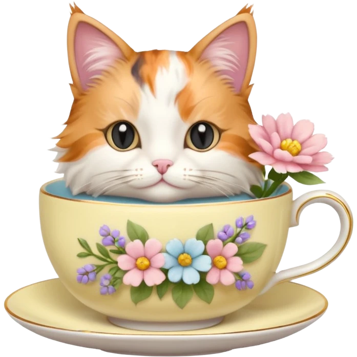 Cat in a tea cup with flowers  emoji