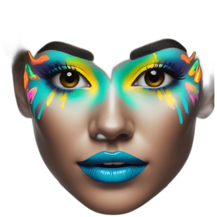 Neon sign beauty model in body paint emoji
