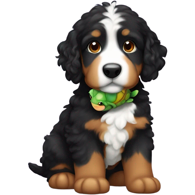 A mini bernedoodle with a turtle  emoji