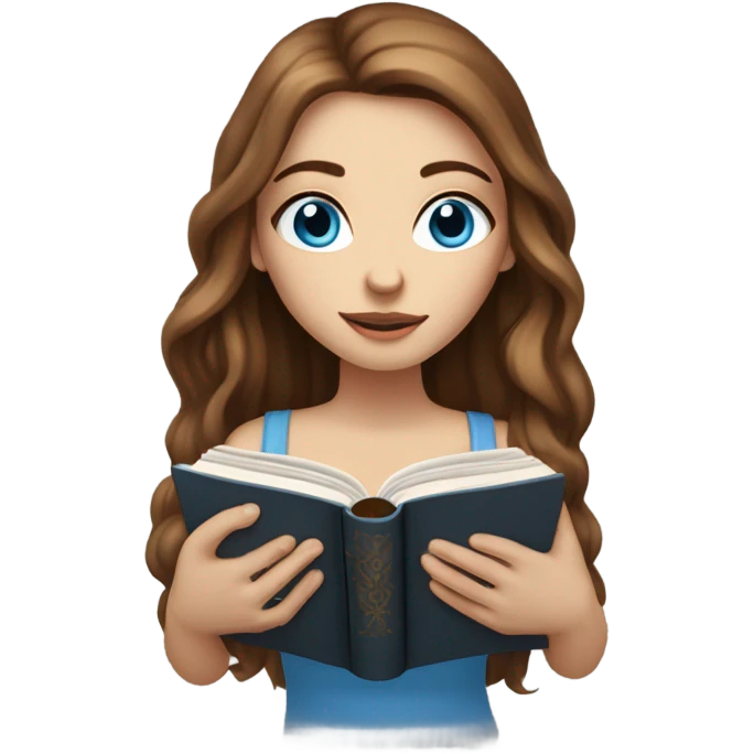 White girl, long brown hair, piercings, tattoos, reading book, blue eyes emoji
