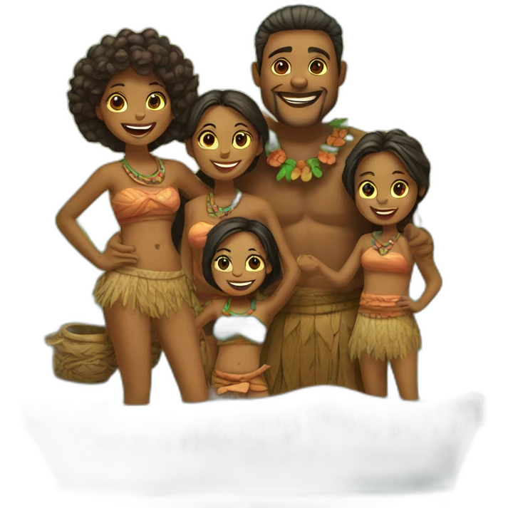Tiki family of 2 adult and 4 children emoji