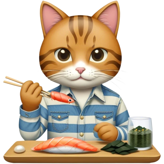 cool cat in a pearl snap western shirt eating sushi emoji