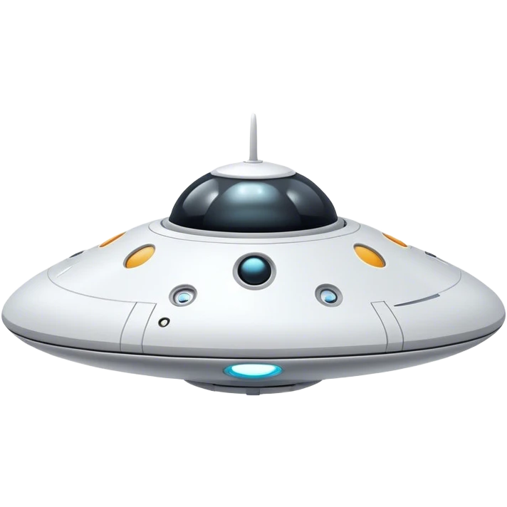 Design a simple, semi-realistic spaceship with a clean and minimalistic design. The ship should have a smooth, rounded shape with a few subtle mechanical details, like small thrusters or panels, but avoid overly complex or advanced features. Add a 'face' to the front of the ship using basic shapes, such as two circular lights for 'eyes' and a curved line or pattern for a 'smile,' giving it a friendly and approachable personality. The design should feel functional yet charming, as if the ship has its own character or consciousness. Use a plain, transparent background with no additional elements, focusing entirely on the ship. The lighting should be soft and even, highlighting the ship's 'face' and overall design. emoji