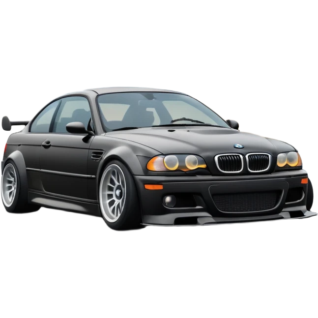 
A BMW M3 E46 is drifting through a corner, with a slight wisp of smoke coming from the rear and the wheels positioned at an angle relative to the turn.Road can see clearly  emoji
