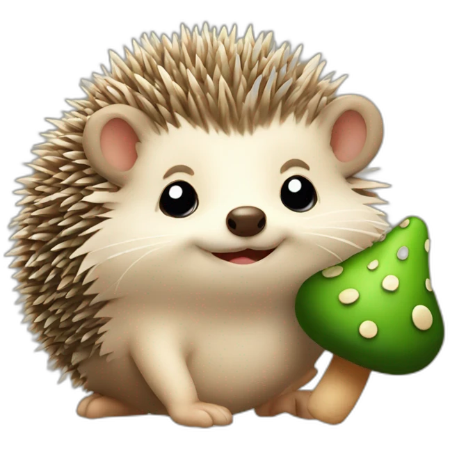 a cheerful hedgehog with a mushroom emoji