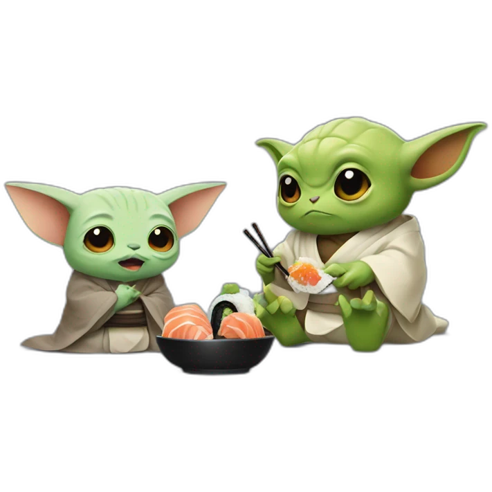 Pikashu and Yoda eat sushi emoji