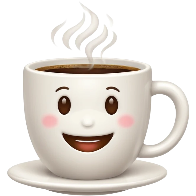 an adorable white cup of coffee with a smile, cup only, no plate emoji