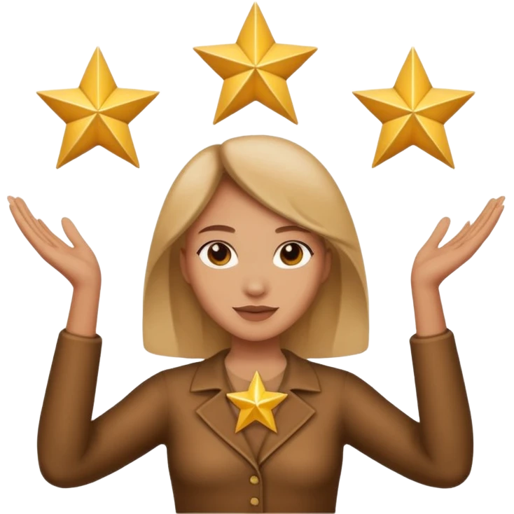 bronze women holding up 3 stars in a triangle emoji