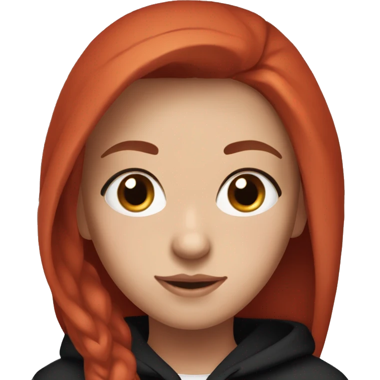 Pretty Girl with long eyelashes, blue eyes, red hair and a black hoodie that has a small white logo on the front emoji