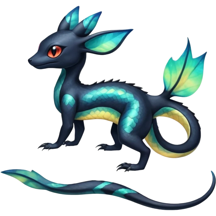 Colorful Iridescent Exotic Salandit-Aurorus-Umbreon-Fakémon-hybrid-creature (full body)  emoji