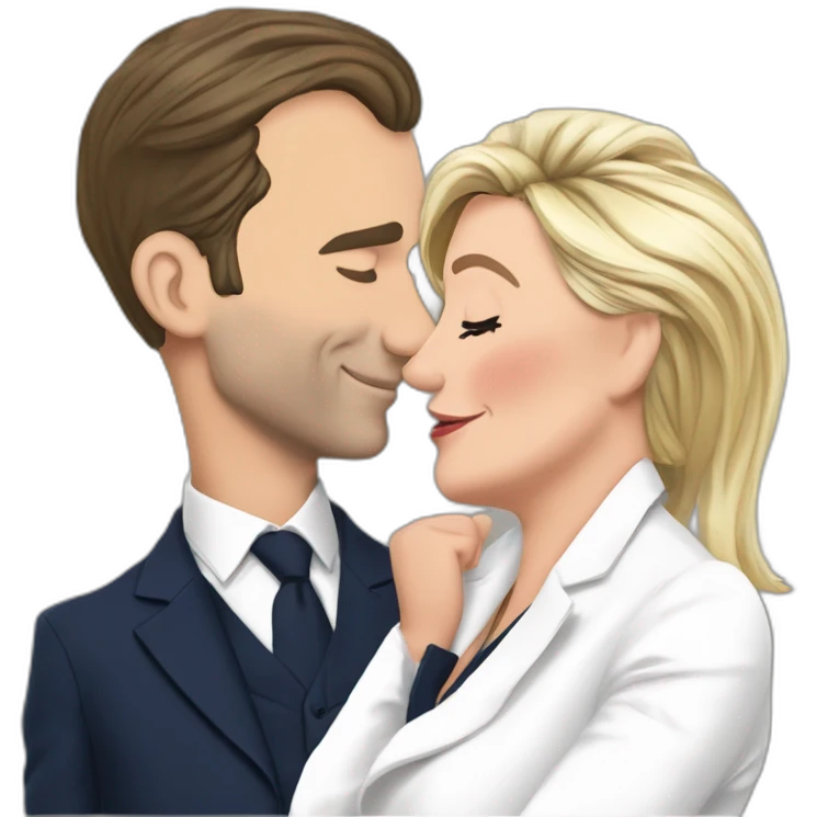 Macron et marine le pen qui se don un bisou emoji