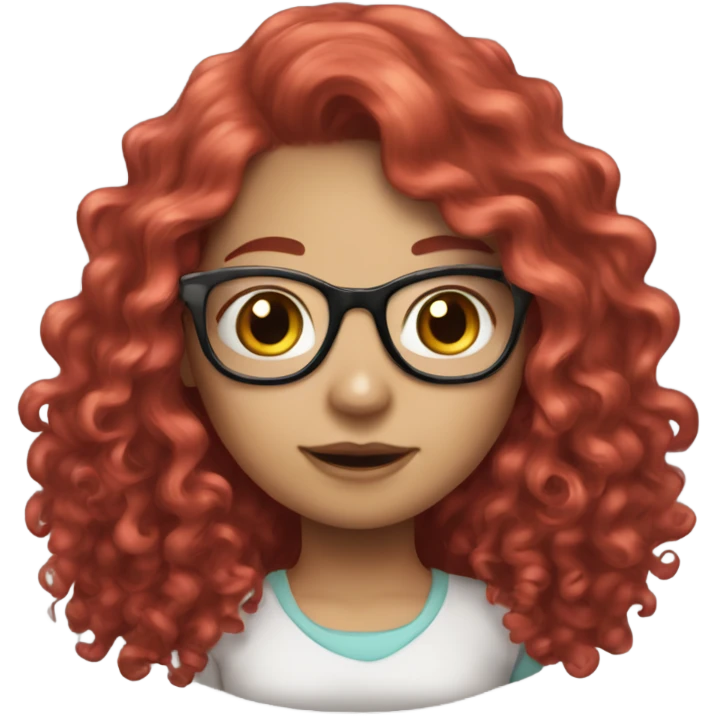 Girls with red long curly hair, glasses , hello kitty emoji
