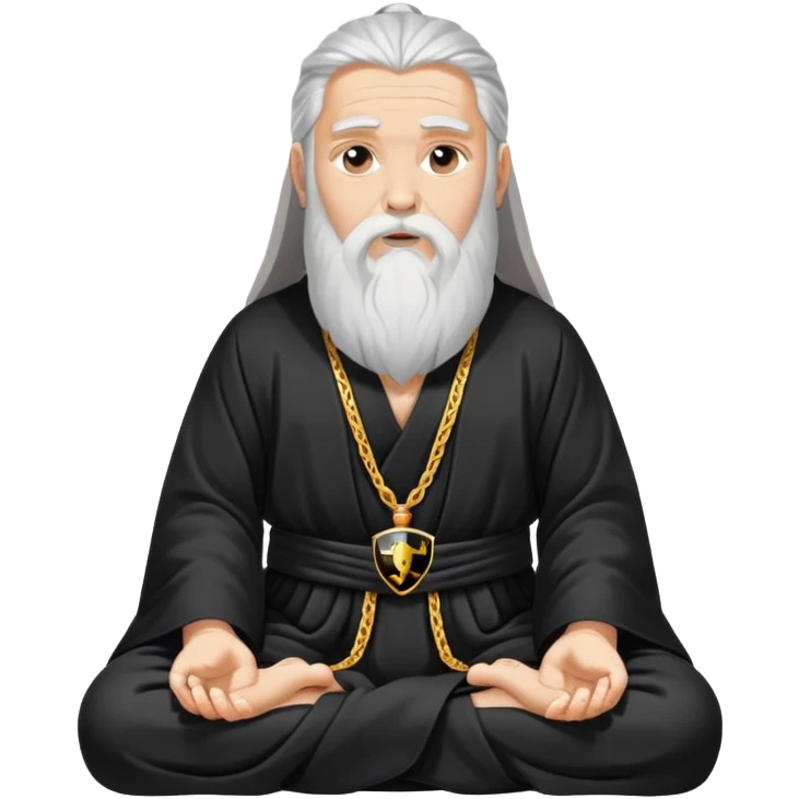 Wise spiritual guru with long beard wearing Lamborghini logo, meditation pose emoji