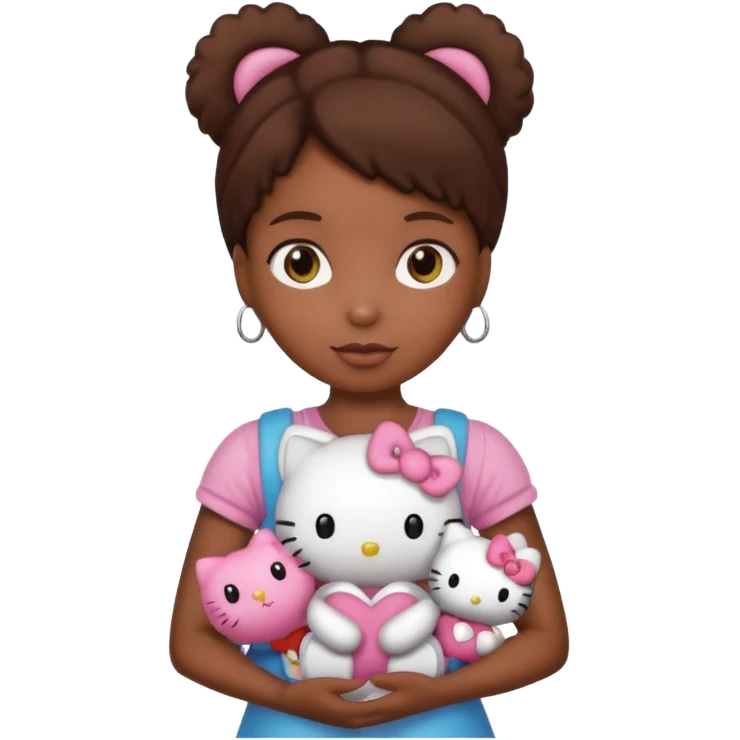 black girl with brown hair holding a hello kitty emoji