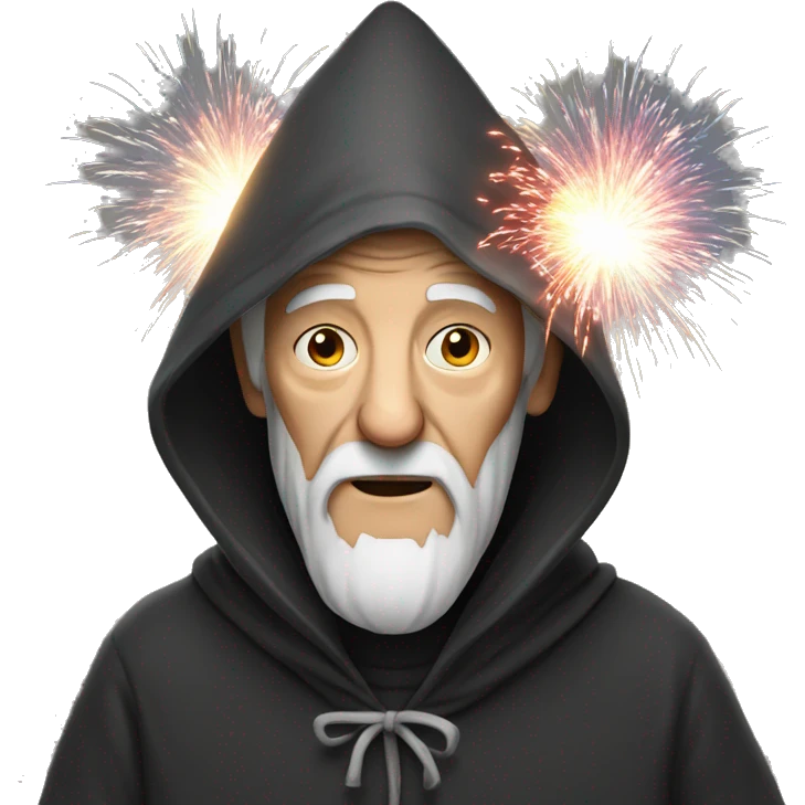 old man in hooded portrait holding firework  emoji