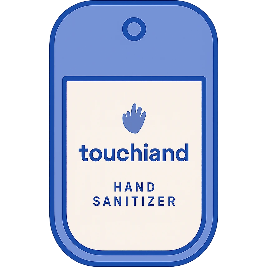 blue Touchland hand sanitizer, flat illustration, simple, modern emoji