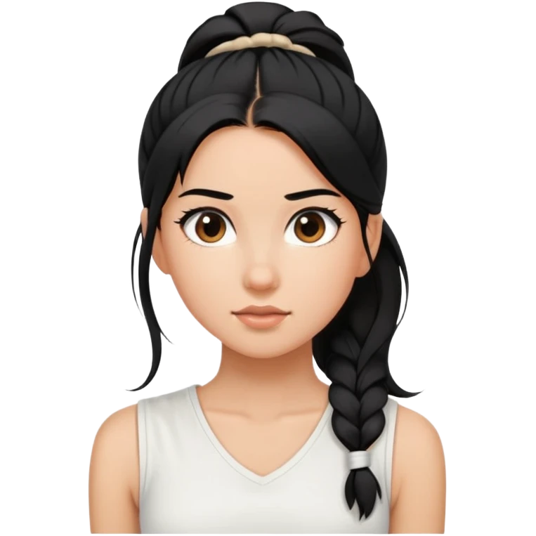 A girl with a high ponytail, a black hair tie, and a sleeveless white top emoji