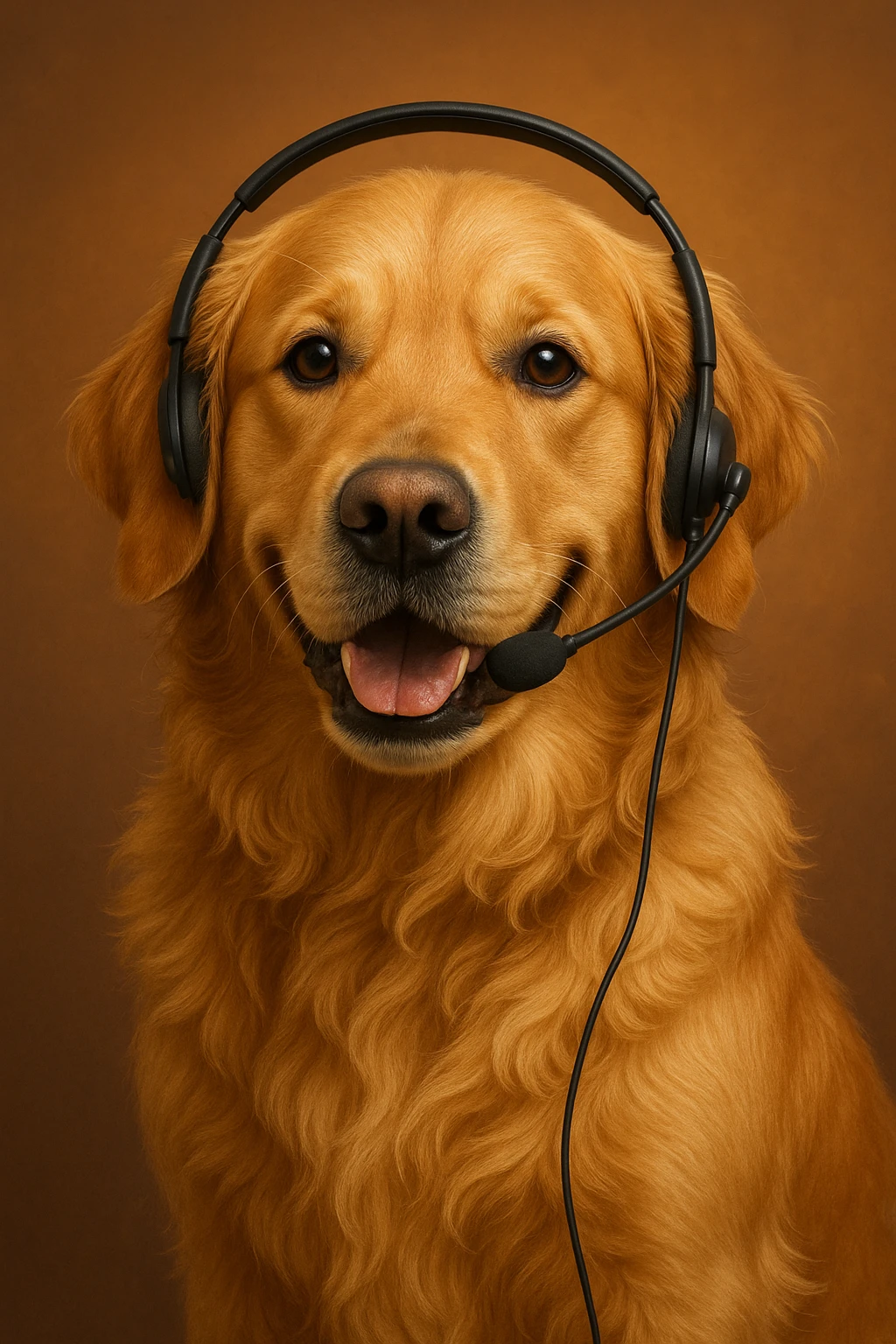 golden retriever wearing a customer support headset, friendly and approachable, detailed, professional, warm colors emoji
