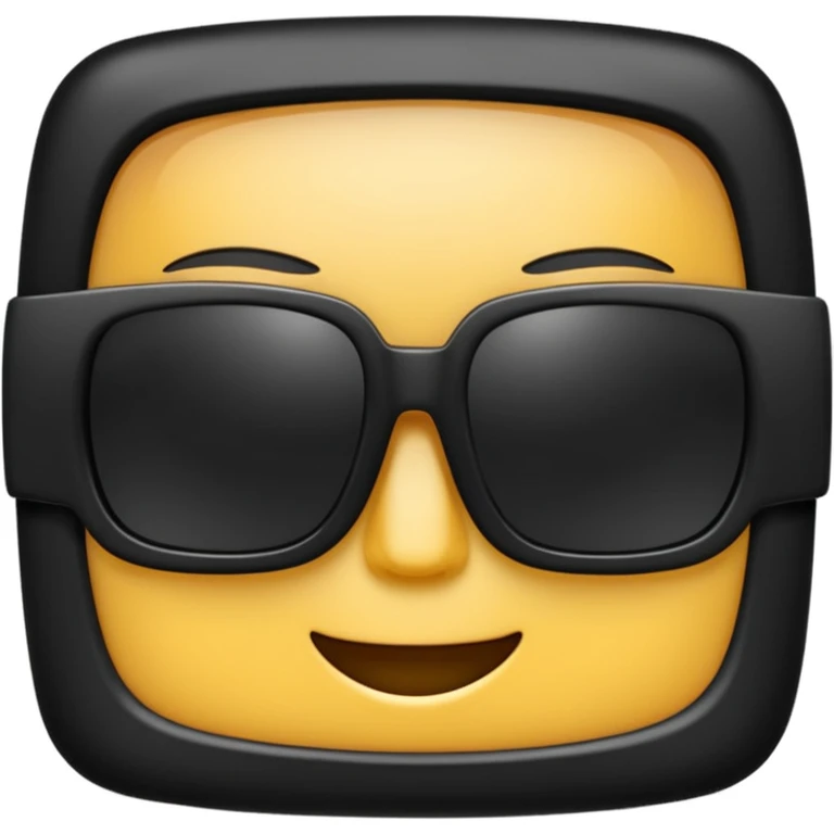 black stylish square-shaped sunglasses with thick frame inspired by Saint Laurent, shown directly from the front, simplified and cartoon-like, emoji style, clean lines, bold and clear, high resolution, plain background, PNG style, slight reflection on the lenses, no face or person emoji