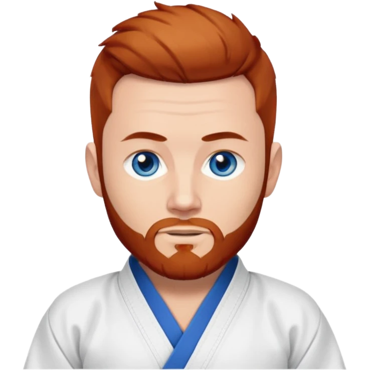 homme blanc, yeux bleu, cheveux brun très court avec barbe rousse et boucle d'oreille doré à l'oreille gauche avec kimono de jiu!jirsu emoji