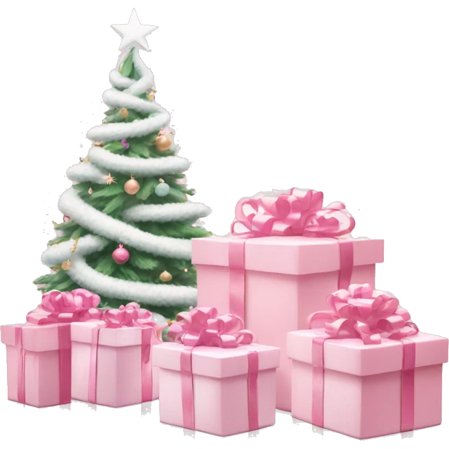 Light pink Christmas gifts under a white Christmas tree  emoji