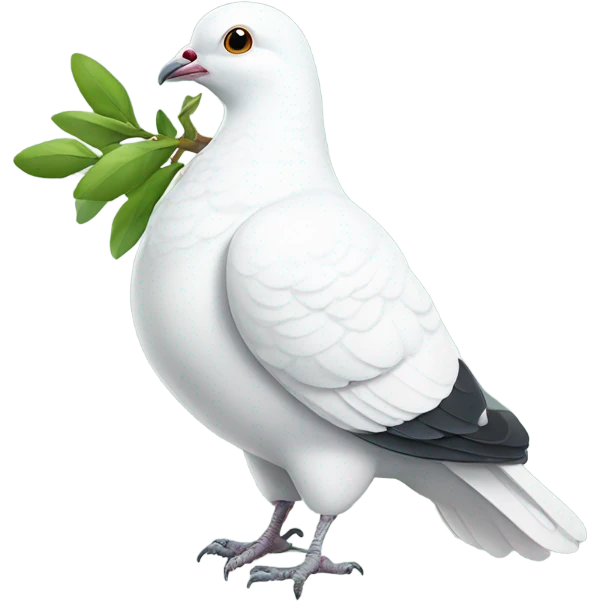 a white pigeon with a green twig in its beak emoji