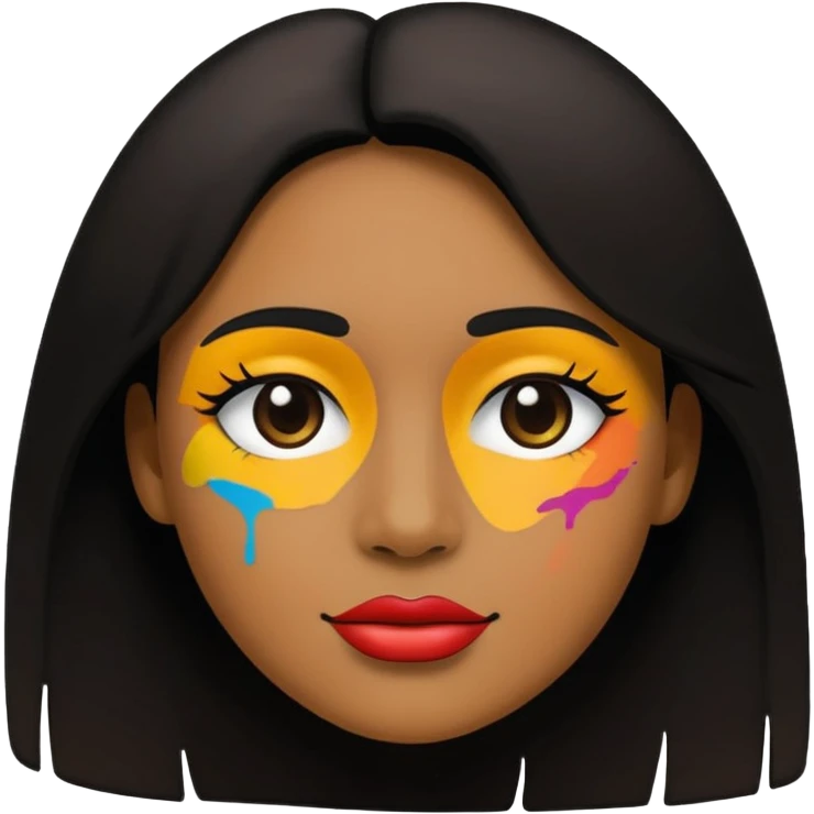The emoji should represent transforming a photo into art. Center: a simple silhouette of a face or portrait. Around the face: small artistic brush strokes or palette dots to symbolize painting. Style: flat emoji style, highly recognizable at small size emoji