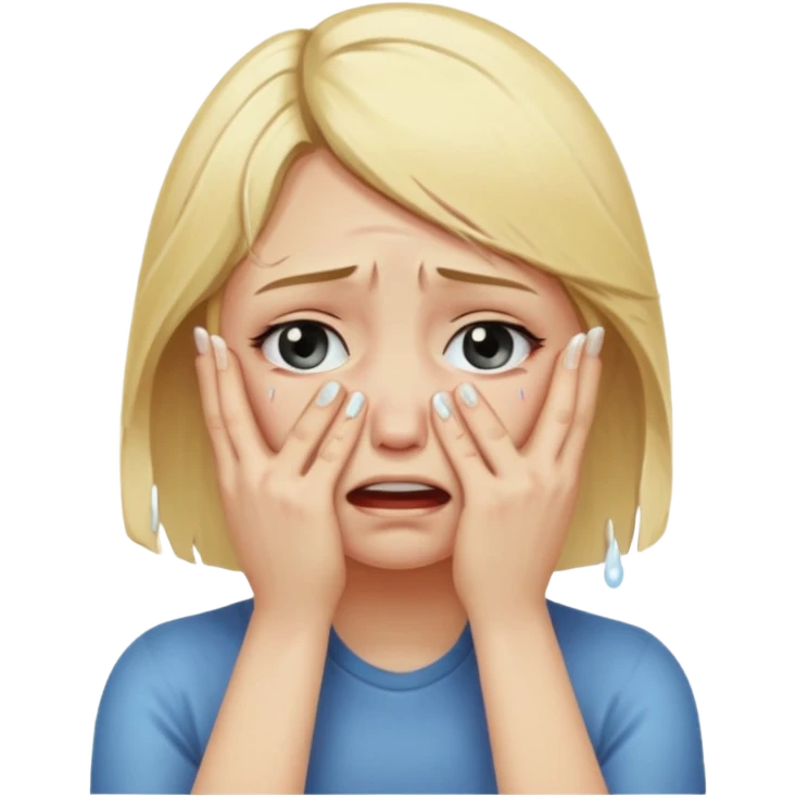 Blonde girl crying with hands covering face emoji
