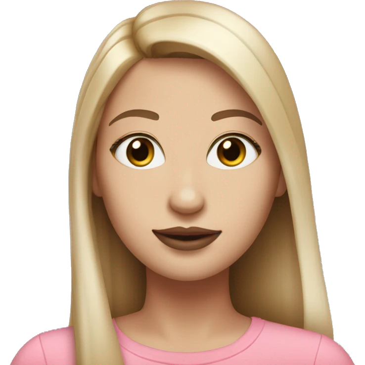 Woman with long straight hair, white skin tone, hazel green eyes, pink lipstick, pink croptop emoji