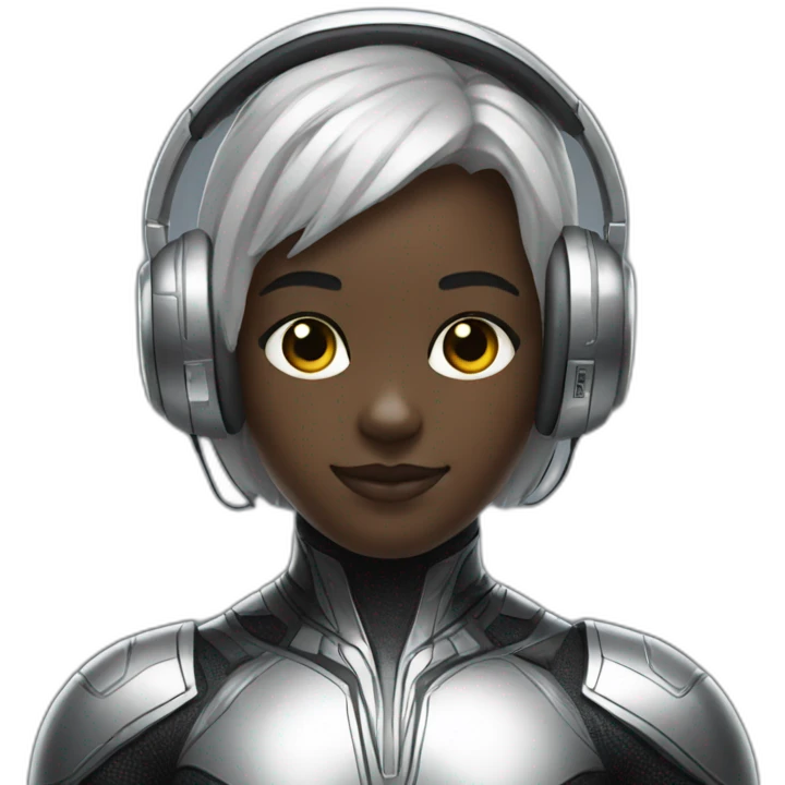 black panther wearing silver futuristic headphones emoji