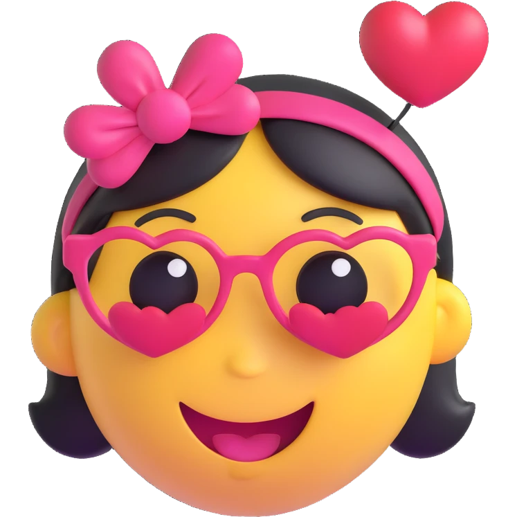 3D smiley emoji, large eyelashes, girly, heart headband, blowing a kiss emoji
