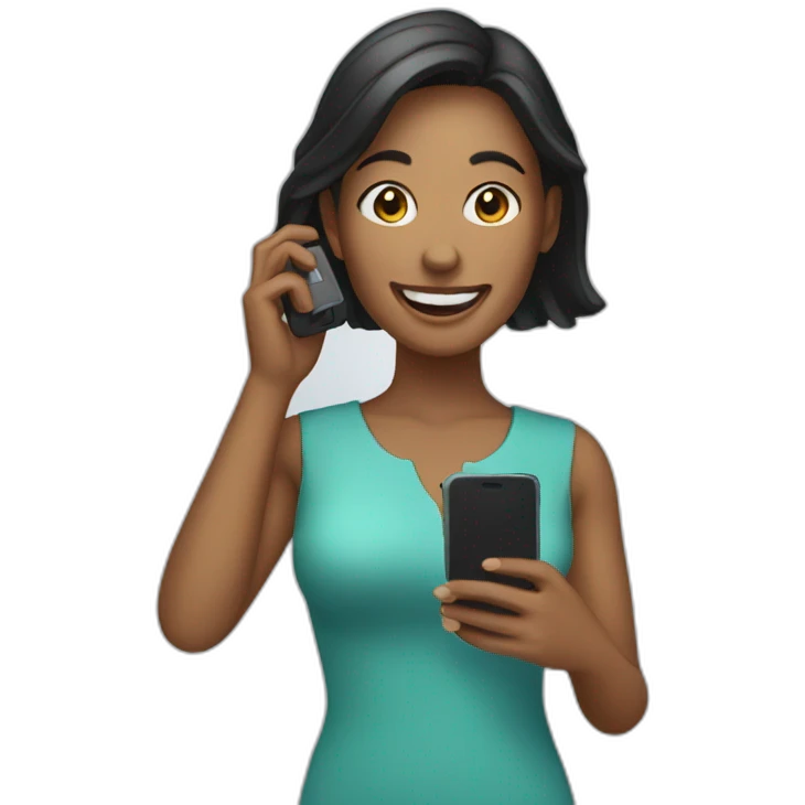 woman holding a phone and smiling emoji