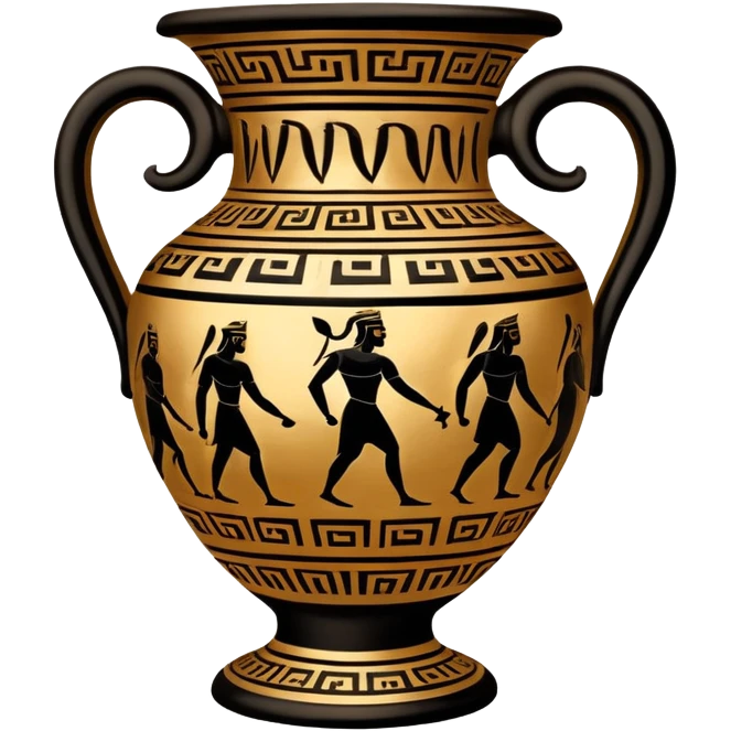 Cinematic-realistic Grecian urn, an exquisite black-figure pottery masterpiece resting in the dim glow of an ancient temple. Intricate golden depictions of gods and warriors encircle its curved form, telling timeless myths of heroism and tragedy. The polished ceramic surface reflects flickering torchlight, while faint wisps of dust drift in the air, whispering echoes of a long-lost civilization. emoji