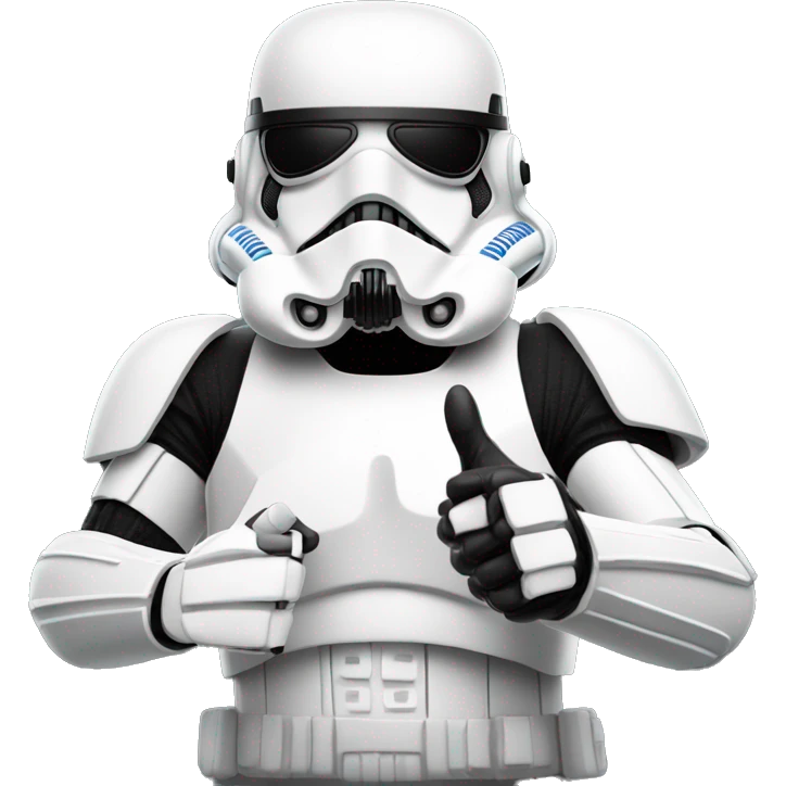 storm trooper in sunglasses giving a thumbs-up, with a relaxed pose and a simple background. emoji