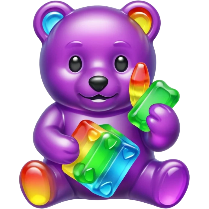 Rainbow Gummybear holding a purple rupee emoji