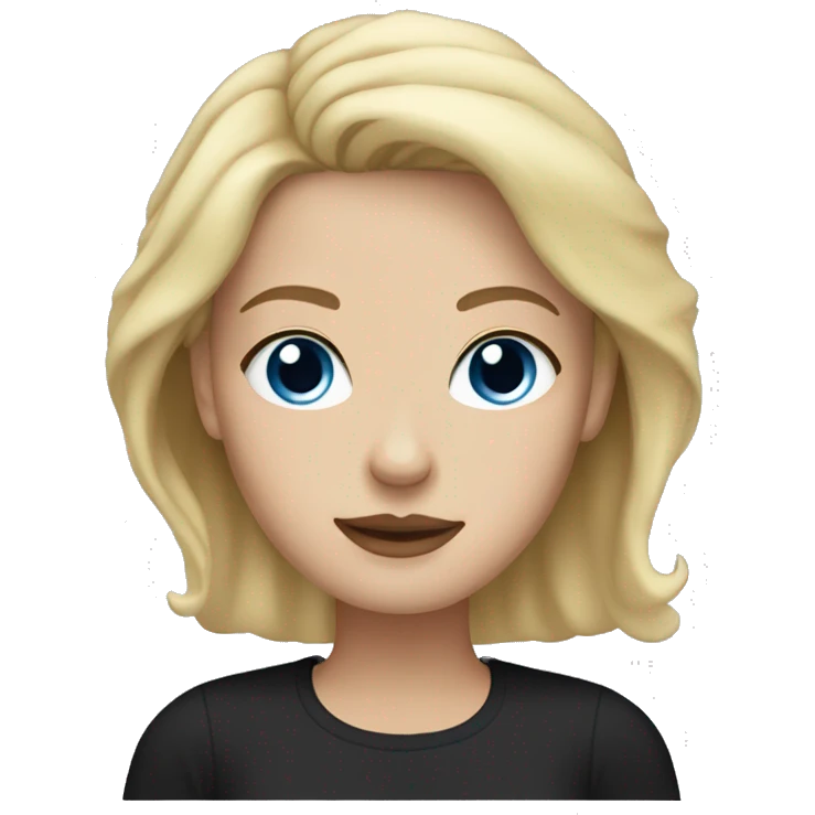 a woman with freckles and blue eyes, light skin, blonde hair and dark roots. black clothes emoji