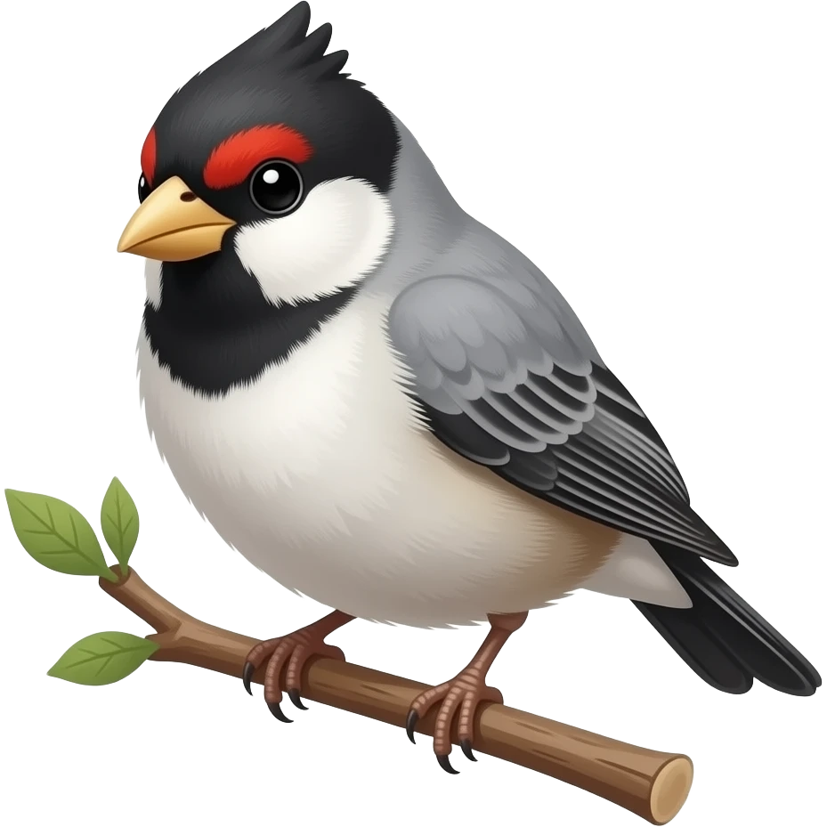 cute mini crane and smiling  bird muted gray or white plumages, marked with black, and red bare patches on the face emoji