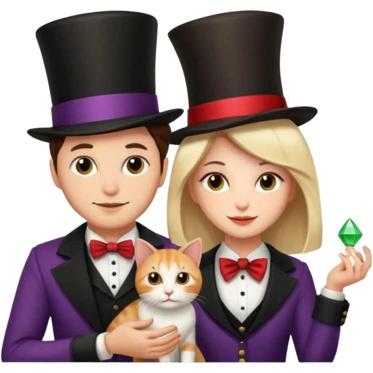 magician couple and their pet cat emoji