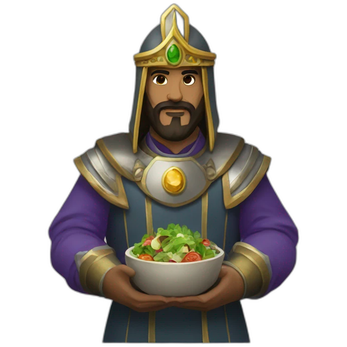 Saladin with gem in the left hand and salad in the right hand emoji
