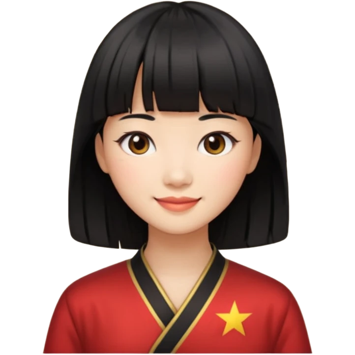 Chinese woman emoji, black hair with bangs, subtle smile emoji