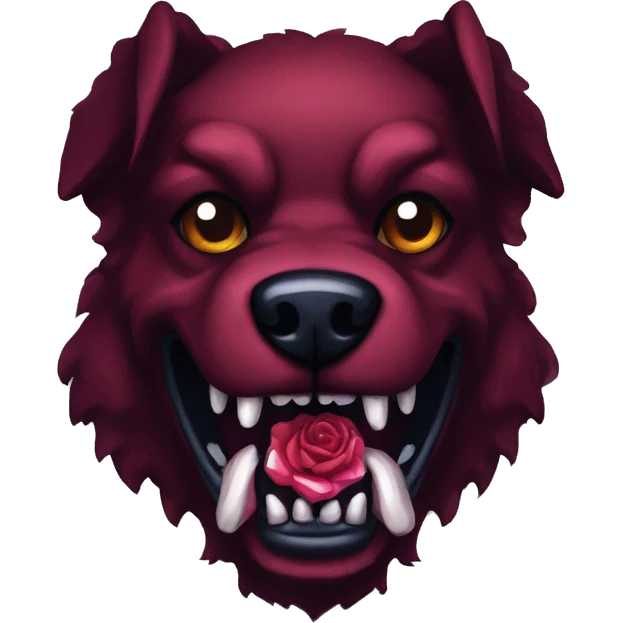 8 bit demonic mutated  dog dark red in color. The teeth made out of sapphires and holding a rose in its mouth emoji