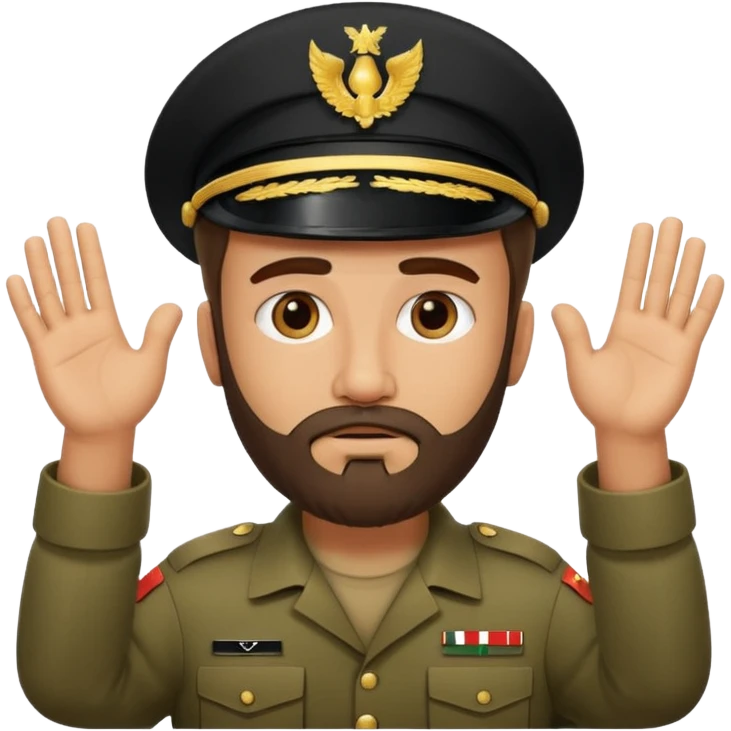 surrenders, depicts an Iraqi soldier from 1980, with a beard, a sad face and raised hands emoji